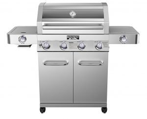 Best Gas Grills For the Money - Monument Grills 4-Burner Propane Gas Grill,Stainless,ClearView Lid,LED Controls,Side & Sear